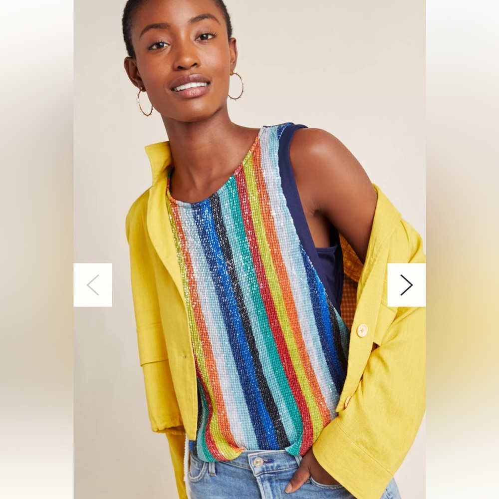 NWOT Anthropologie Eva Franco Rainbow Sequin Striped Sleeveless Glam Tank Top S